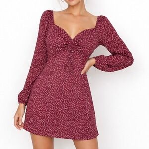 Copper Key Floral Mini Dress Women XL Burgundy Sweetheart Peasant Cottagecore